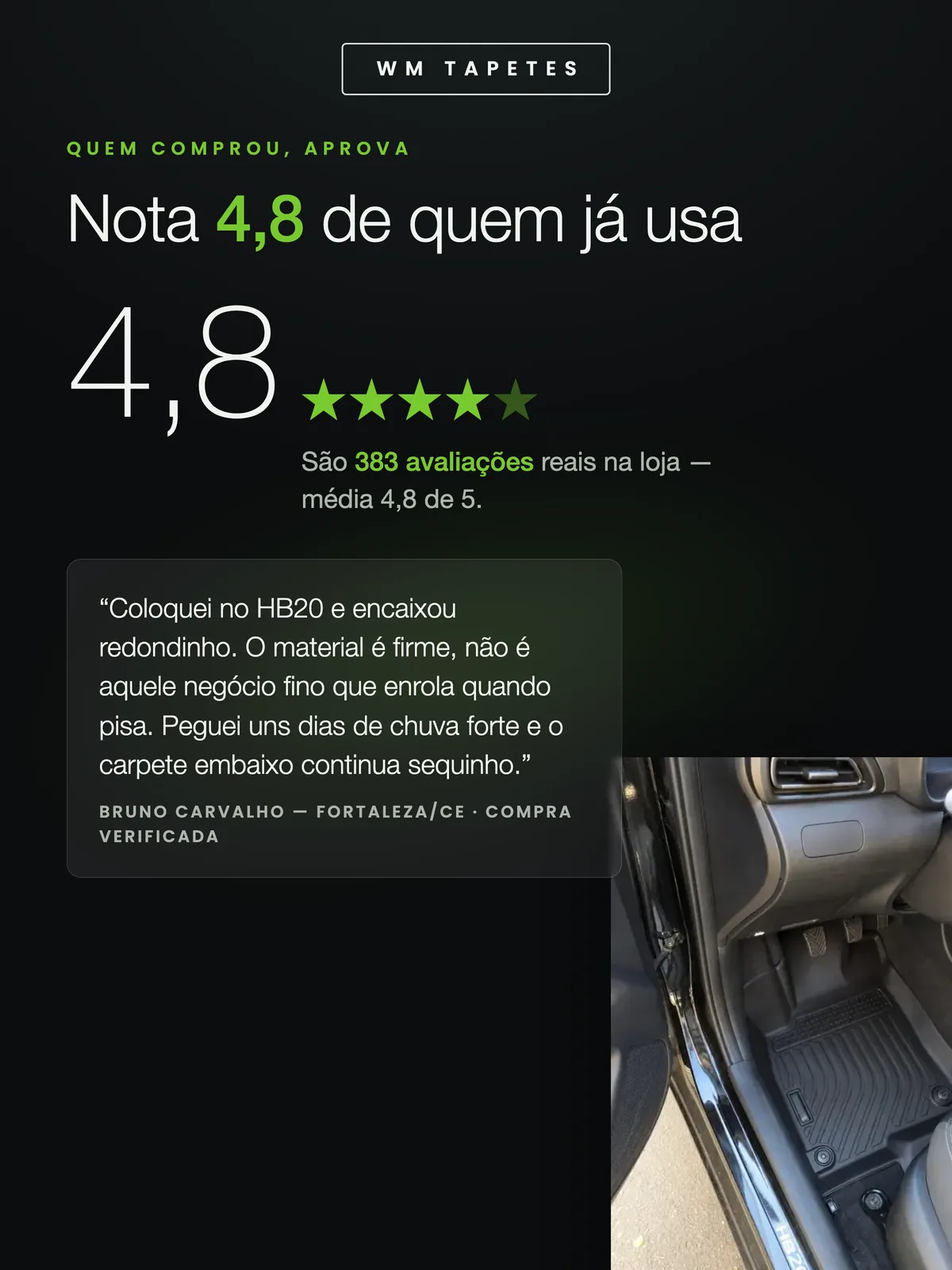 Nota 4,8 de 5 — depoimento real de cliente com foto real