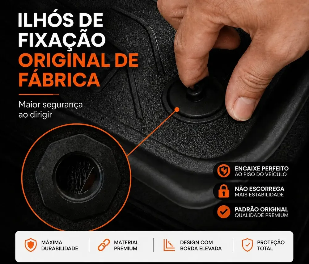 Ilhós de fixação no padrão original de fábrica: não escorrega